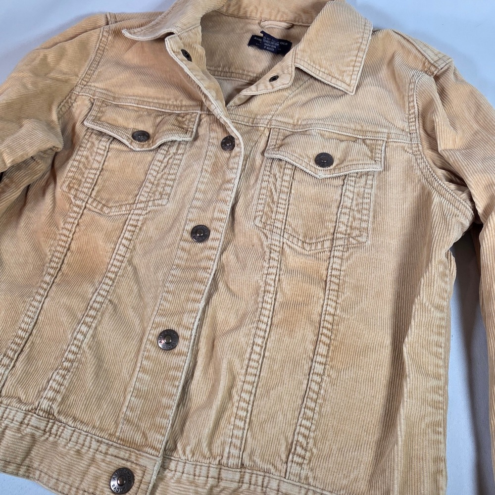 Vtg Y2K AMERICAN EAGLE Butter Yellow Women M Corduroy Trucker Jacket Cotton Boho